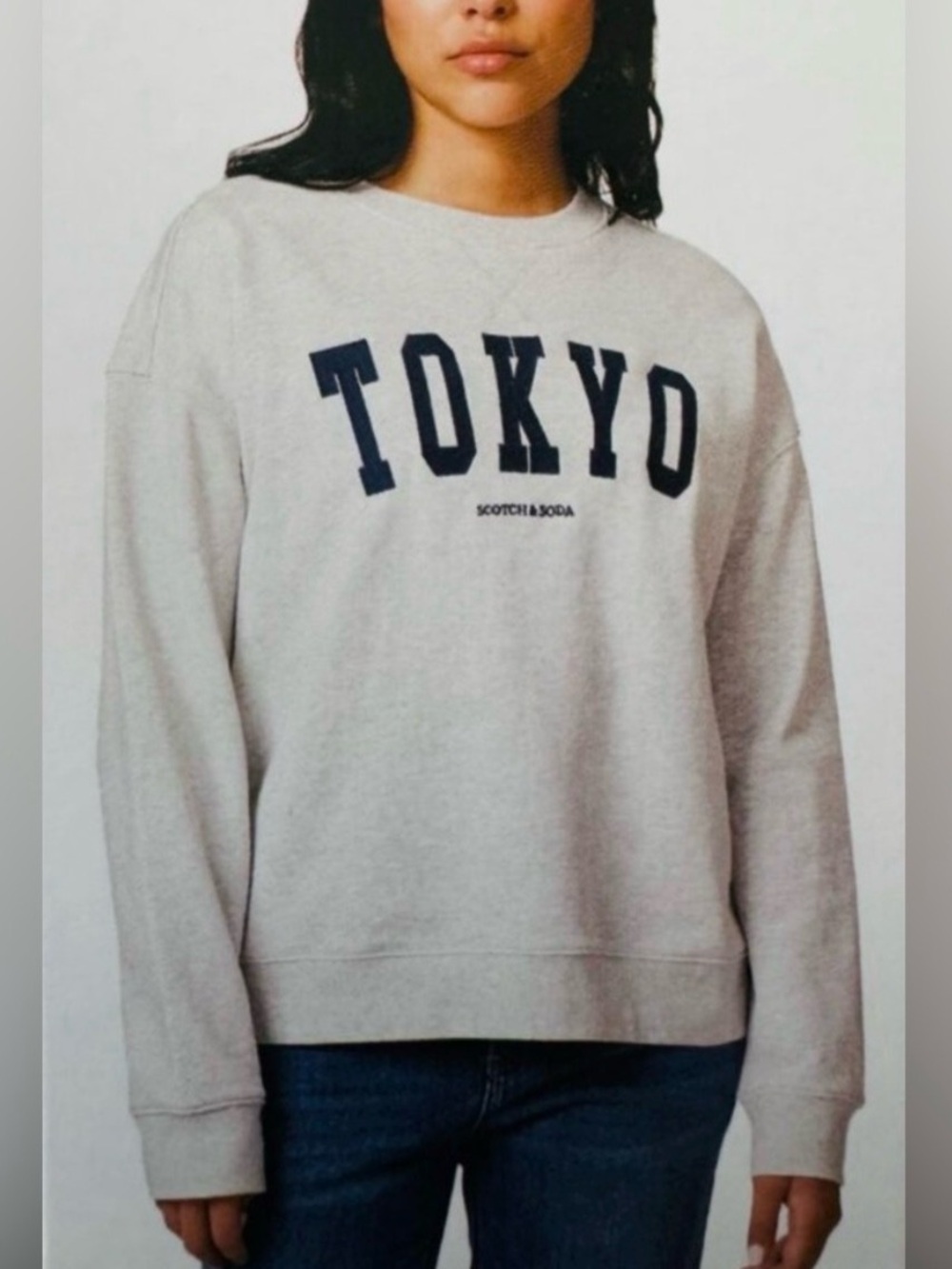 Scotch & Soda Light Gray Crewneck Sweatshirt with Navy TOKYO Print